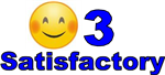 smile emoji with slightly red cheeks, the number 3, and the word Satisfactory